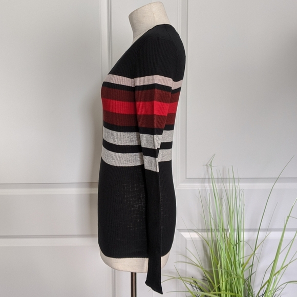 360 Sweater Knit Crew Neck Long Sleeve Striped Fitted Black Red White M NWT - Picture 9 of 12